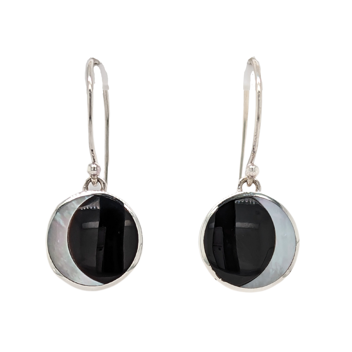 Sterling Silver French Wire Moon Phase Mother of Pearl and Onyx Earrings