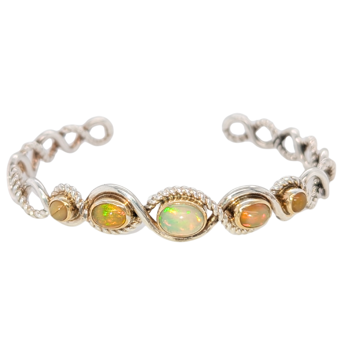 Estate: Sterliing Silver Opal Cuff Bracelet - One Opal Cracked