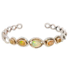 Estate: Sterliing Silver Opal Cuff Bracelet - One Opal Cracked