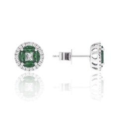 14K White Gold Marquise Emerald Stud Earrings
