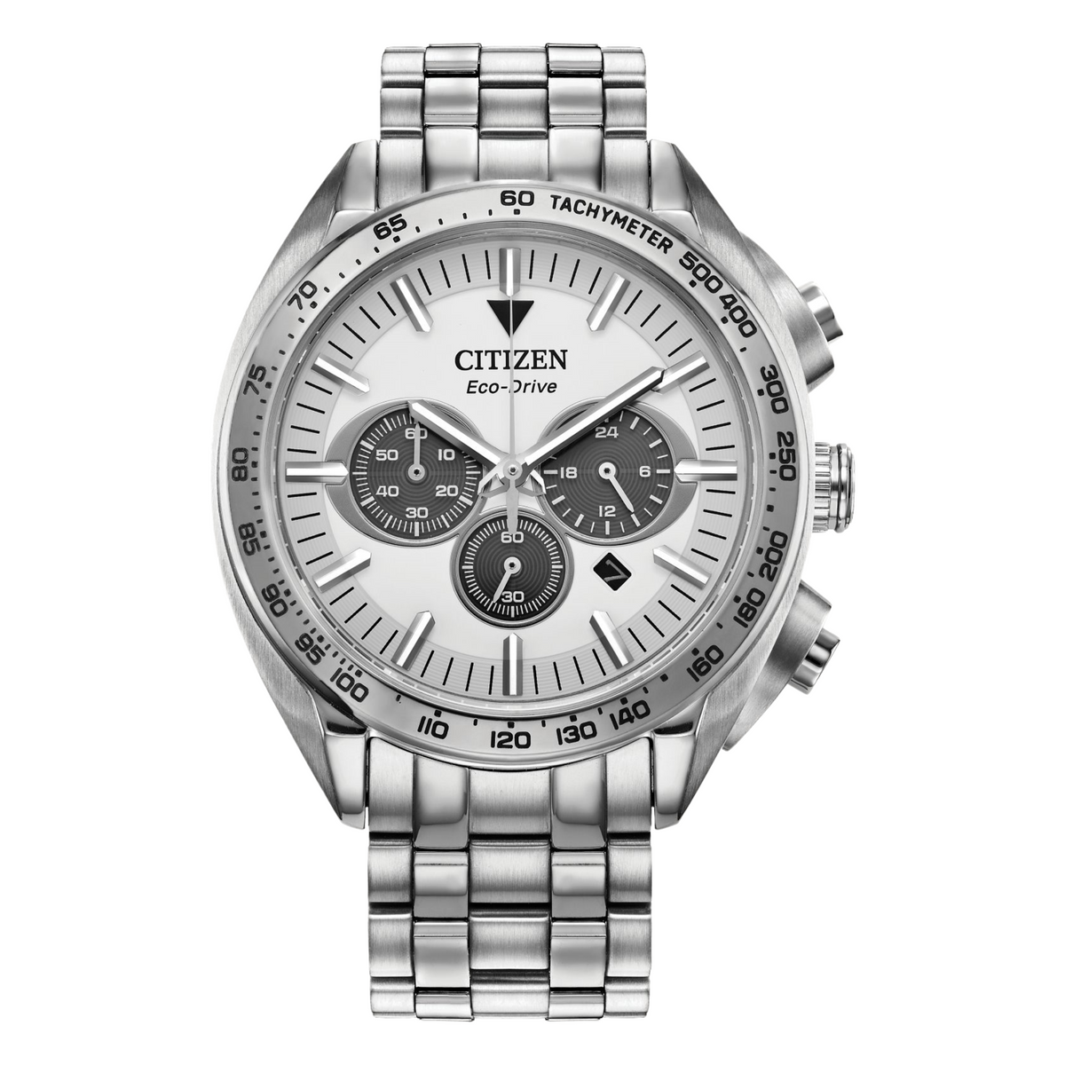Citizen Eco Drive Carson Stainless White Chronograph Watch CA4540-54A