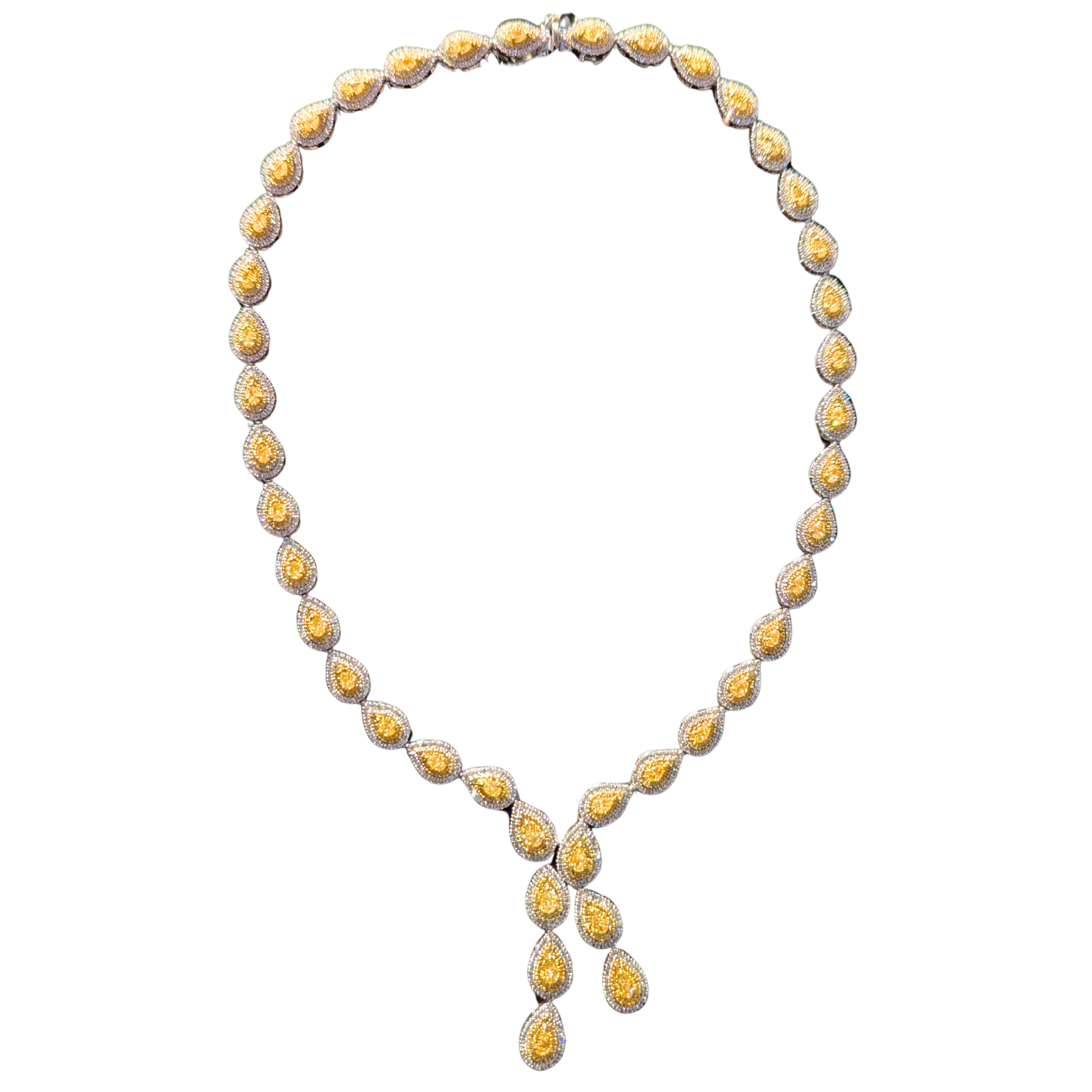 14K Two Tone Pear Shaped Natural Yellow Diamond Necklace 12.93CTW