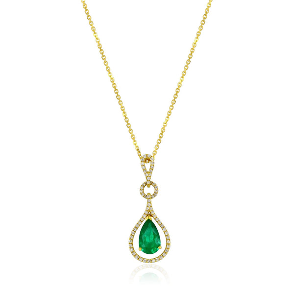 18K YG 1.20CT PS EMERALD .23CTW DIAMOND PENDANT