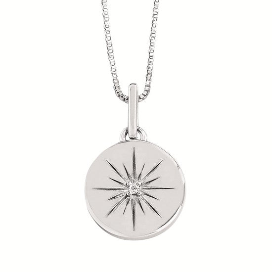 Sterling Silver Solitaire Diamond Disc Necklace