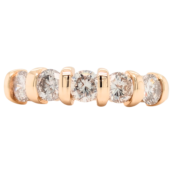 Estate: 14K Yellow Gold 5 Diamond 1CTW Bar Set Anniversary Band