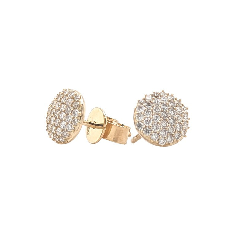 14K Gold Pave Button Diamond Earrings