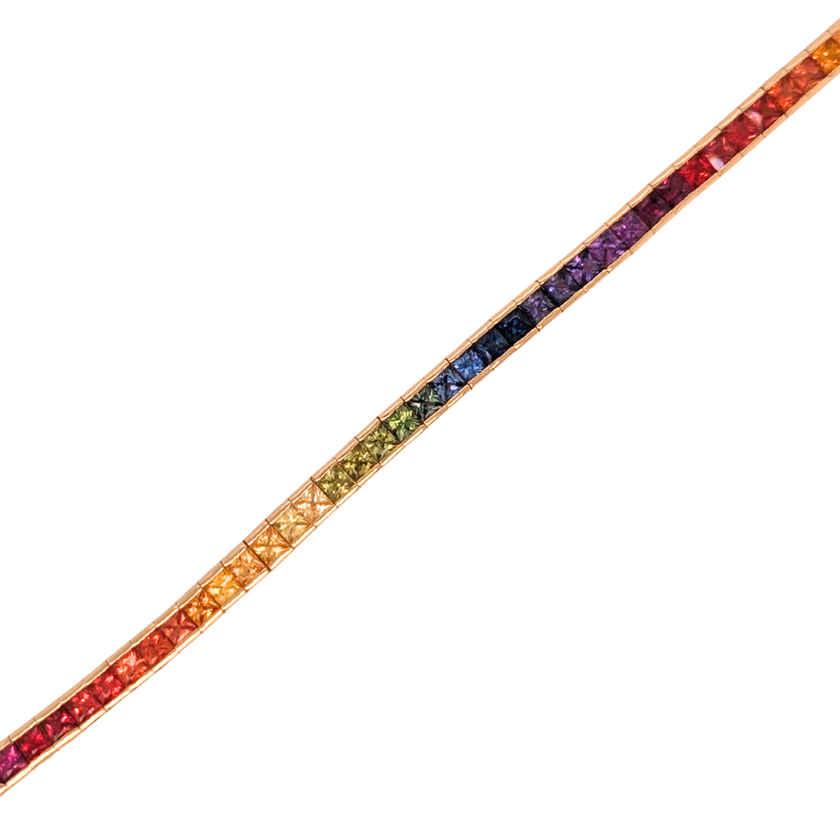 14K Yellow Gold Princess Cut Rainbow Sapphire Bracelet 9.76CTW