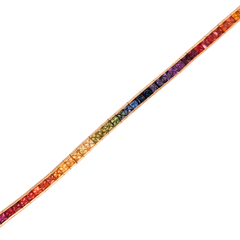 14K Yellow Gold Princess Cut Rainbow Saapphire Bracelet 9.76CTW