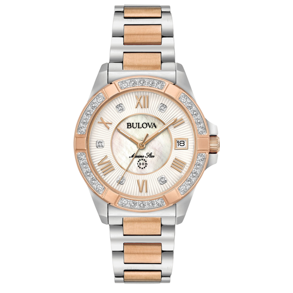 Bulova Marine Star Rose & White Watch with Mother of Pearl Dial 98R234