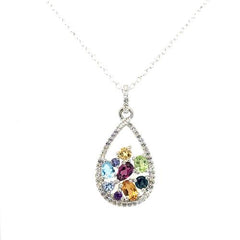 Sterling Silver Multi-Gem Blue Sprinkle Necklace with White Topaz