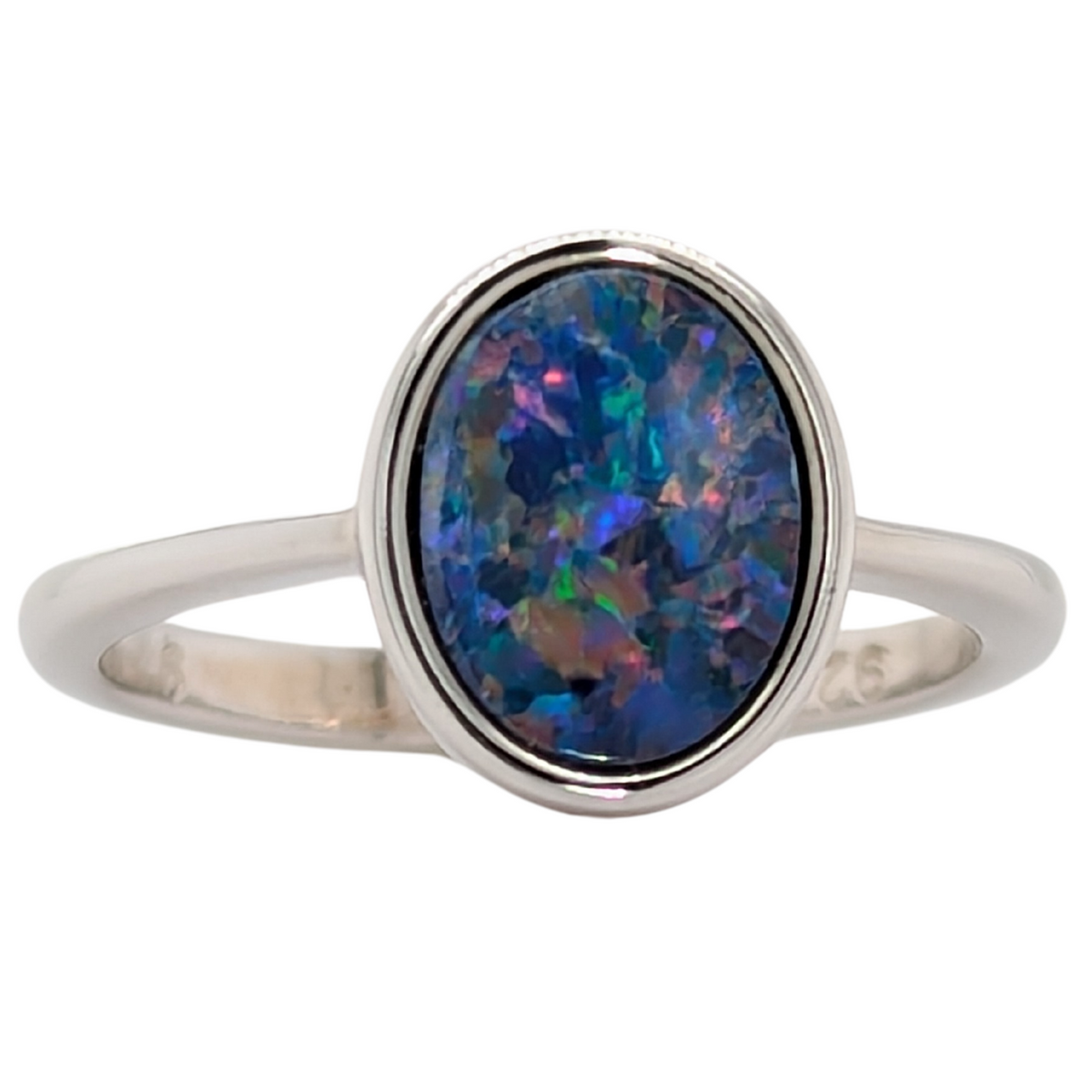 Sterling Silver Oval Australian Opal Doublet Ring