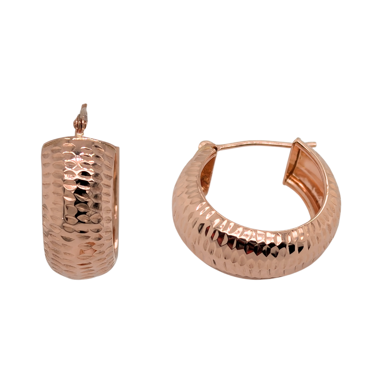 Estate: 14K Rose Gold Wide Textured Hoop Earrings