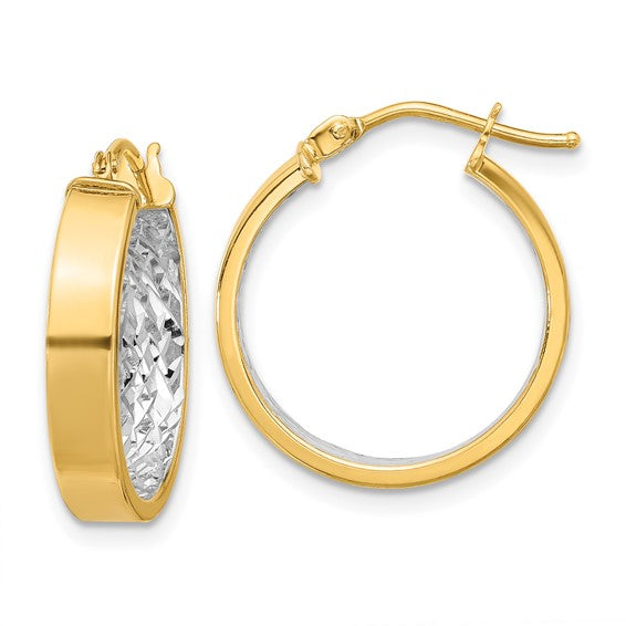 14K Two Tone Inside Texture Hoop Earrings