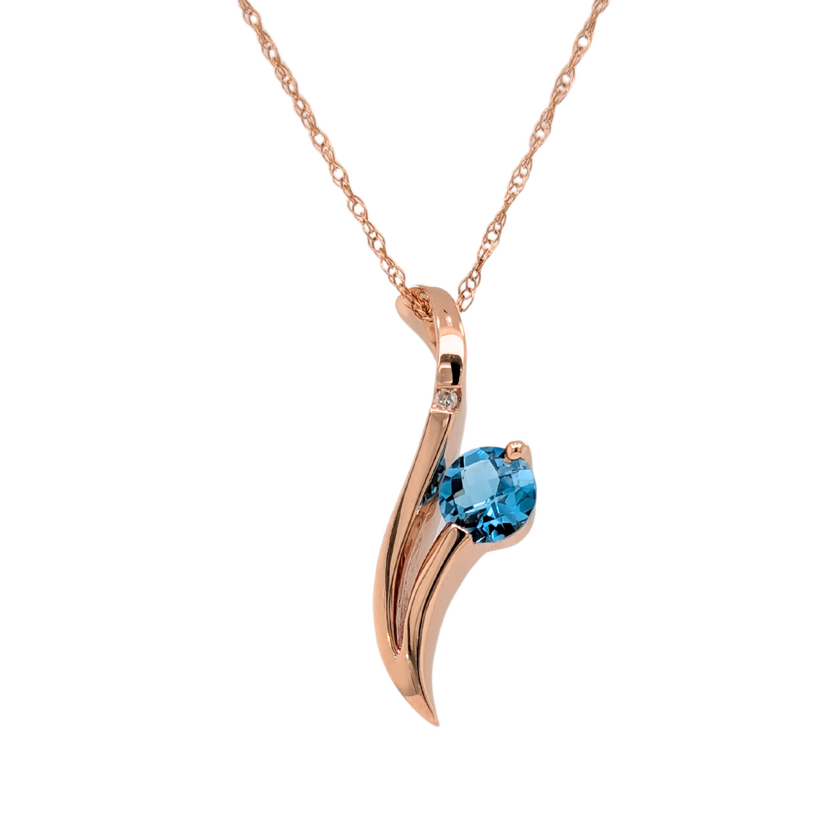 14K Rose Gold Blue Topaz Wave Pendant & Chain