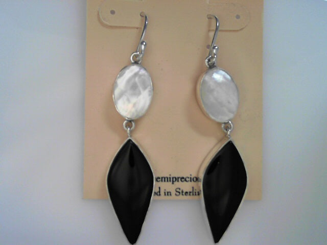 STERLING MOP ONYX EARRINGS