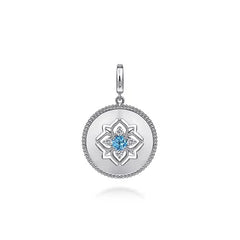 Sterling Silver Blue Topaz and White Sapphire Bujukan Medallion Pendant in size 24mm