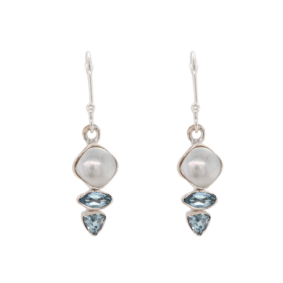 Sterling Silver Pearl Earrings with Blue Topaz