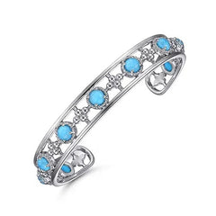 Sterling Silver Rock Crystal and Turquoise Station Cuff