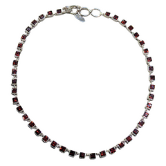 Sterling Silver Square Garnet Tennis Style Necklace