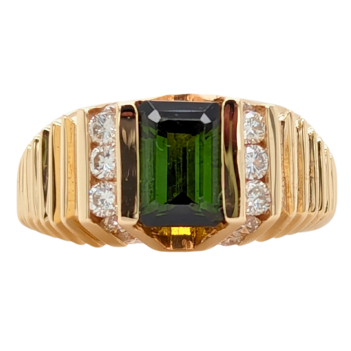 Estate: 14K Gold Green Tourmaline & Diamond Ring