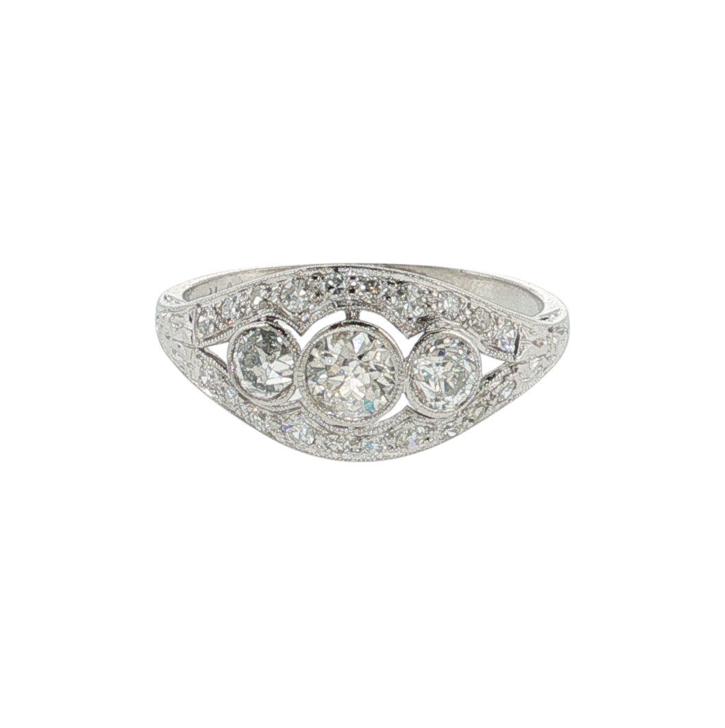 PLAT 3 STONE .67CTW OLD MINE DIA RING