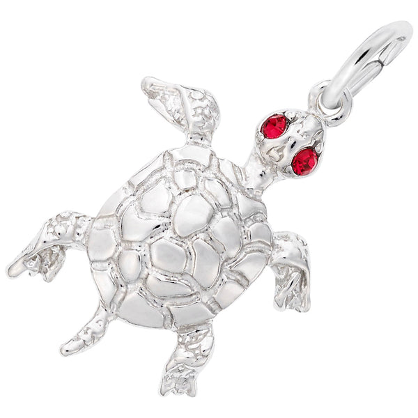 STERLING RED CZ TURTLE CHARM