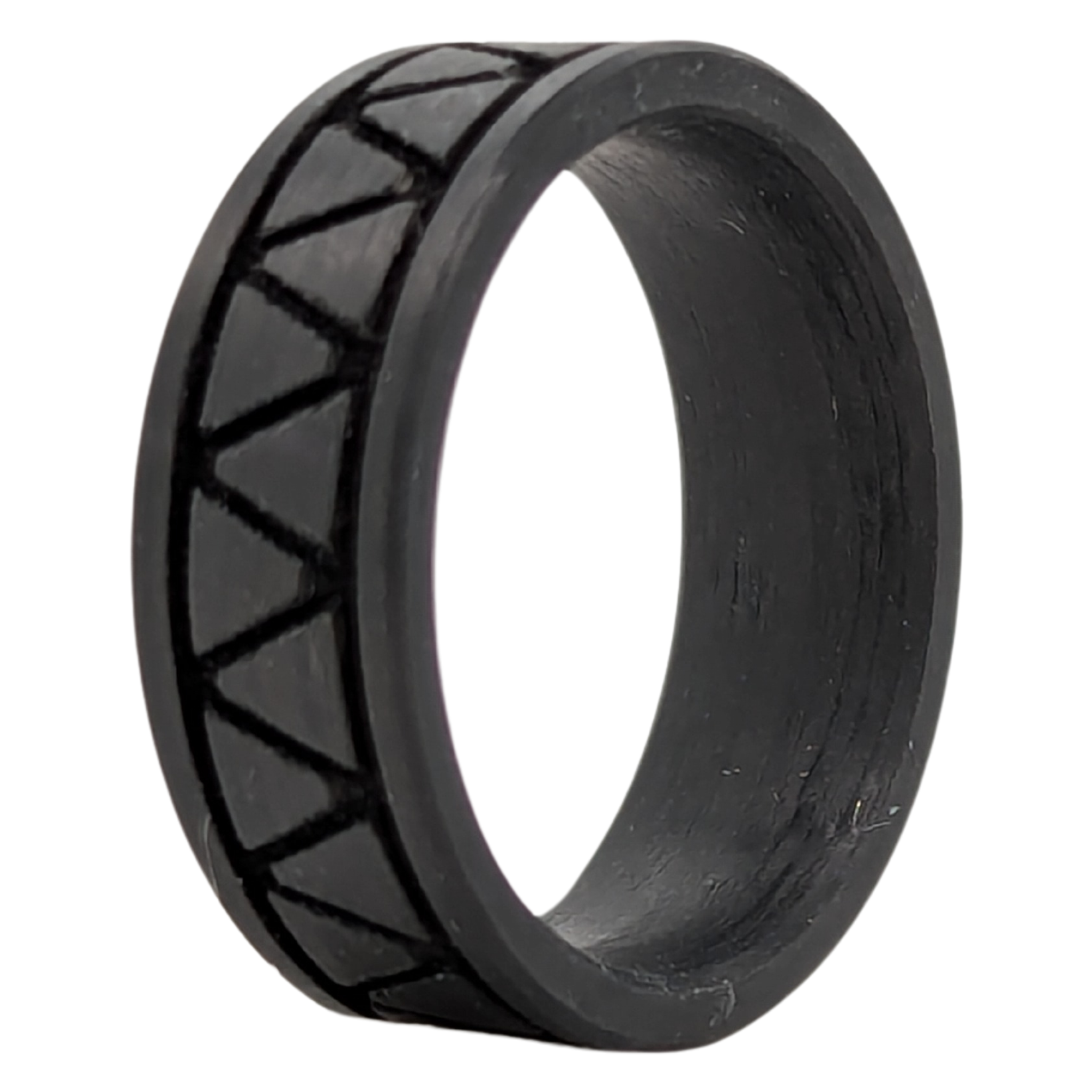 Men's Carbon Fiber 8MM Flat Ring with Zig Zag Pattern Size 10