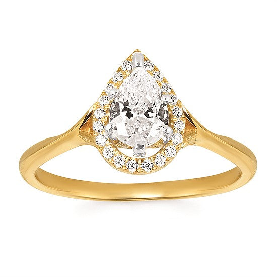 14KT Gold Diamond Engagement Semi-Mount Ring for Pear Shape.