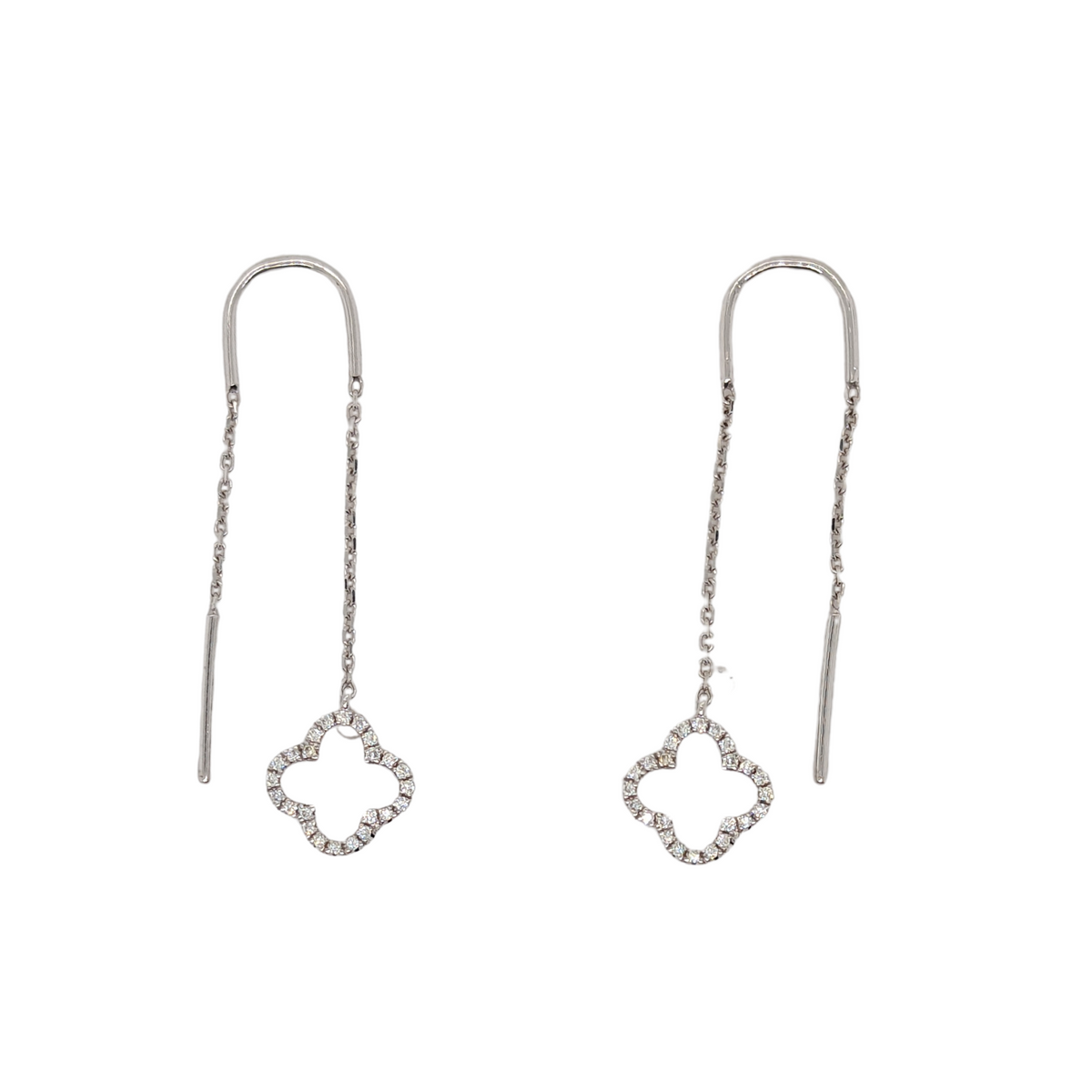 14K White Gold Diamond Clover Earrings