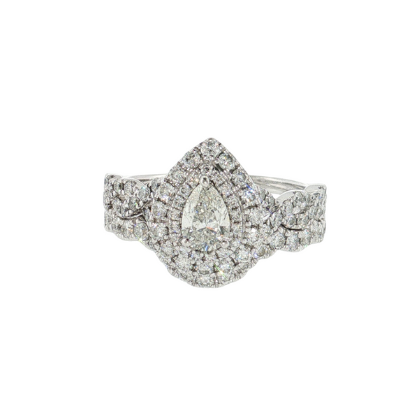 14KW NEIL LANE PEAR DIA 3.5CTW HALO BRIDAL SET