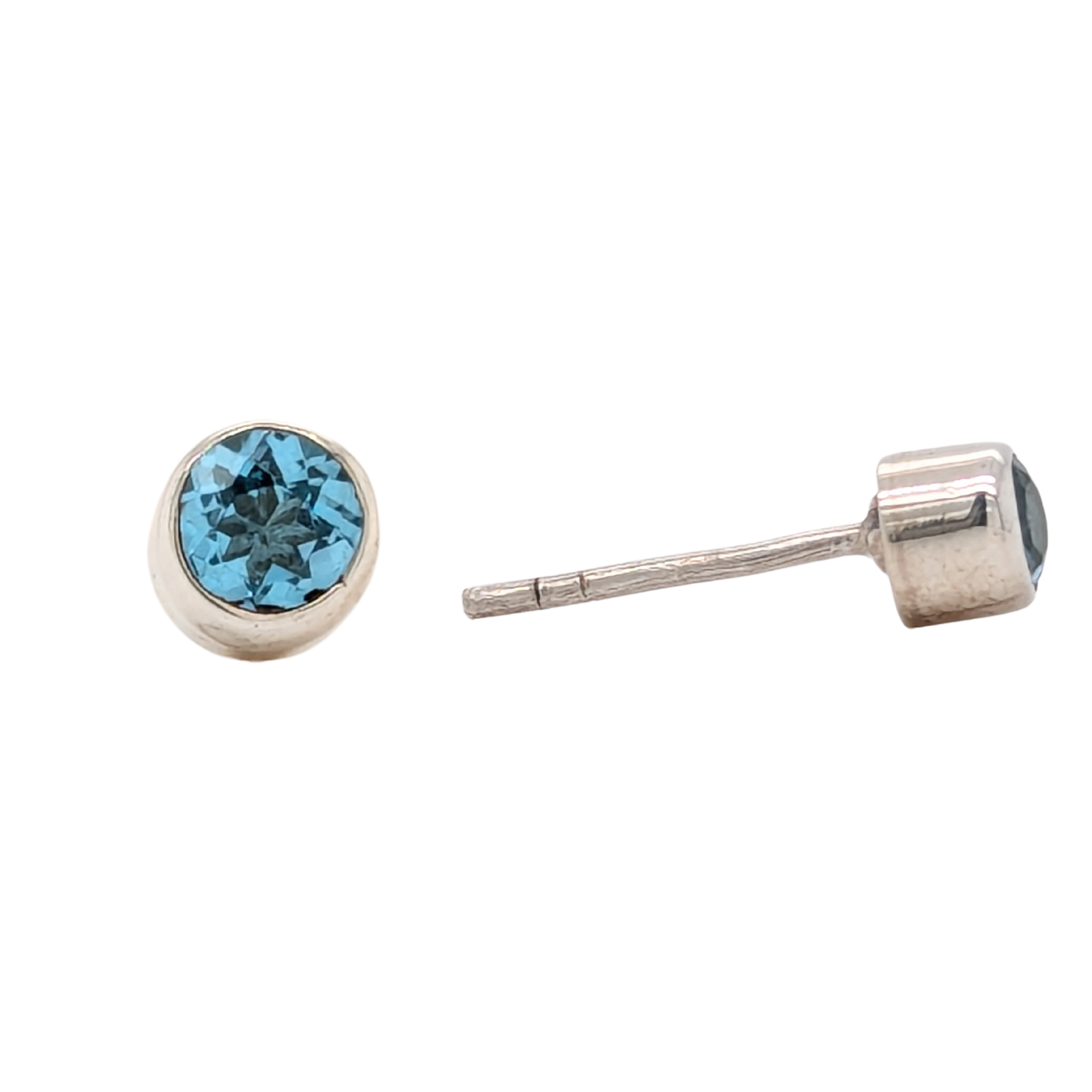 Sterling Silver Bezel Set Blue Topaz Studs