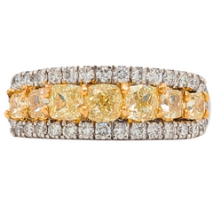 14K Natural Cushion Yellow & White Diamond Ring