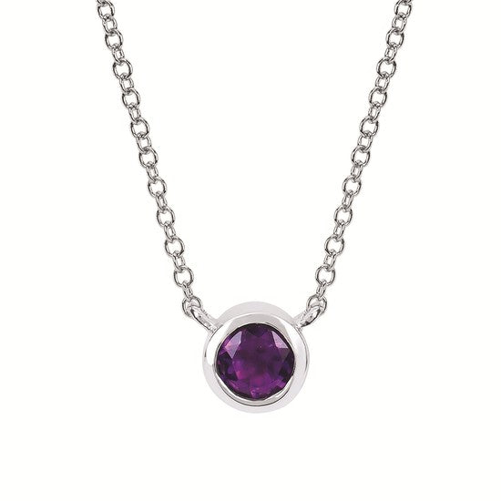 10K White Gold Amethyst Bezel Necklace