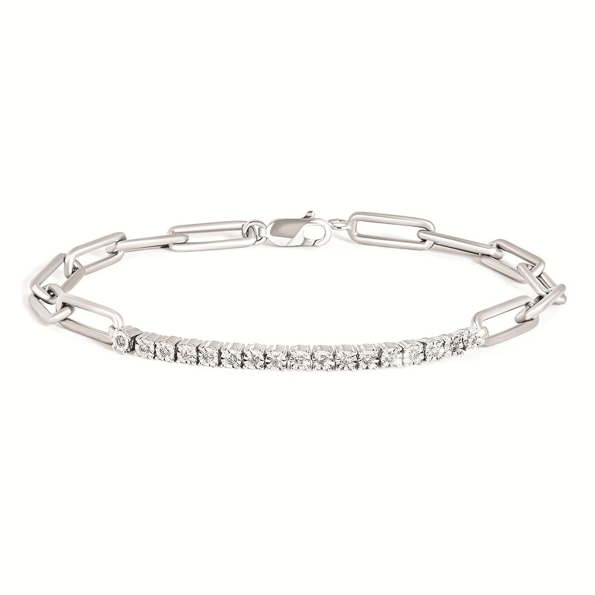 Sterling Silver Diamond Paperclip Bracelet