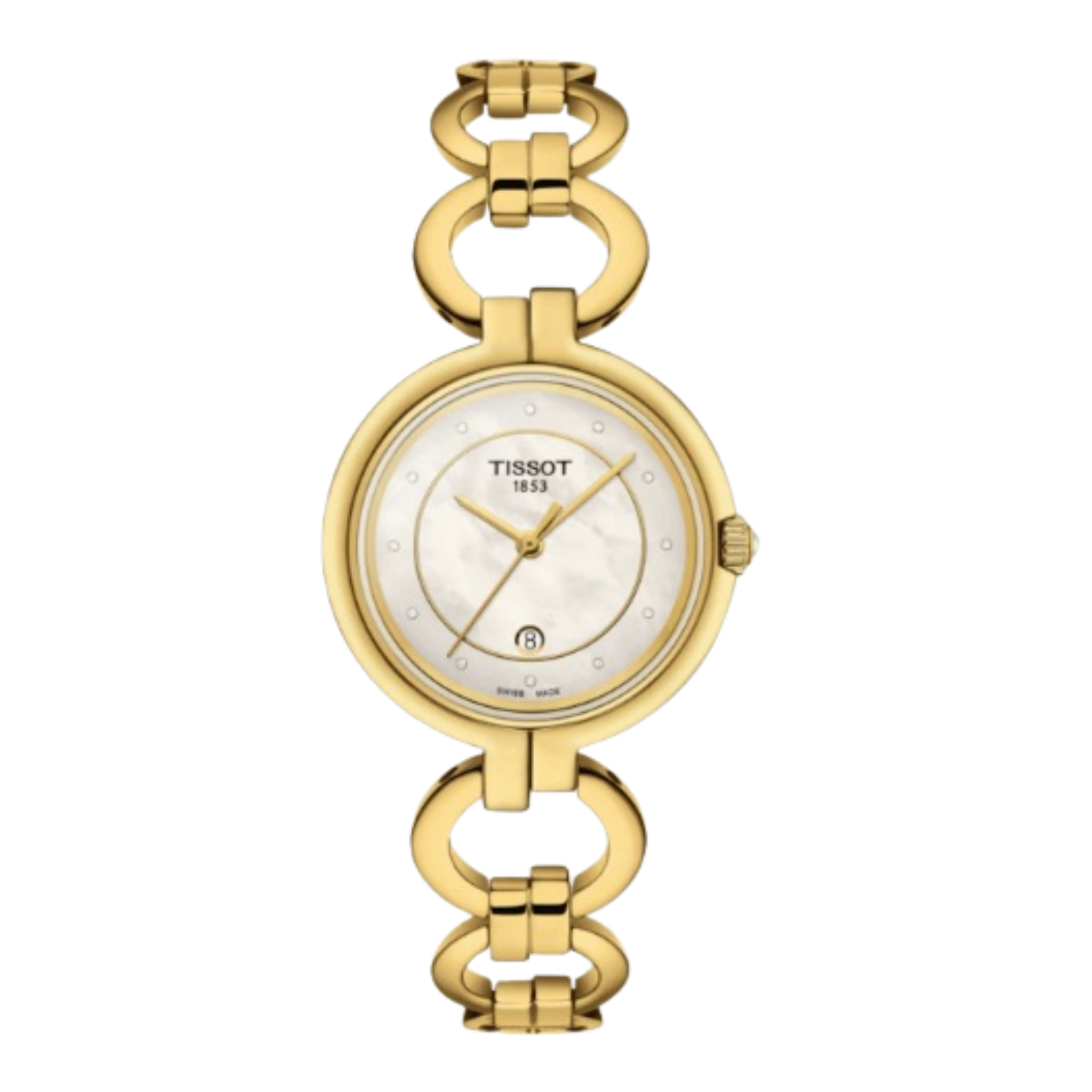 Tissot Flamingo Goldtone Ladies Bracelet Style Watch with Mother of Pearl