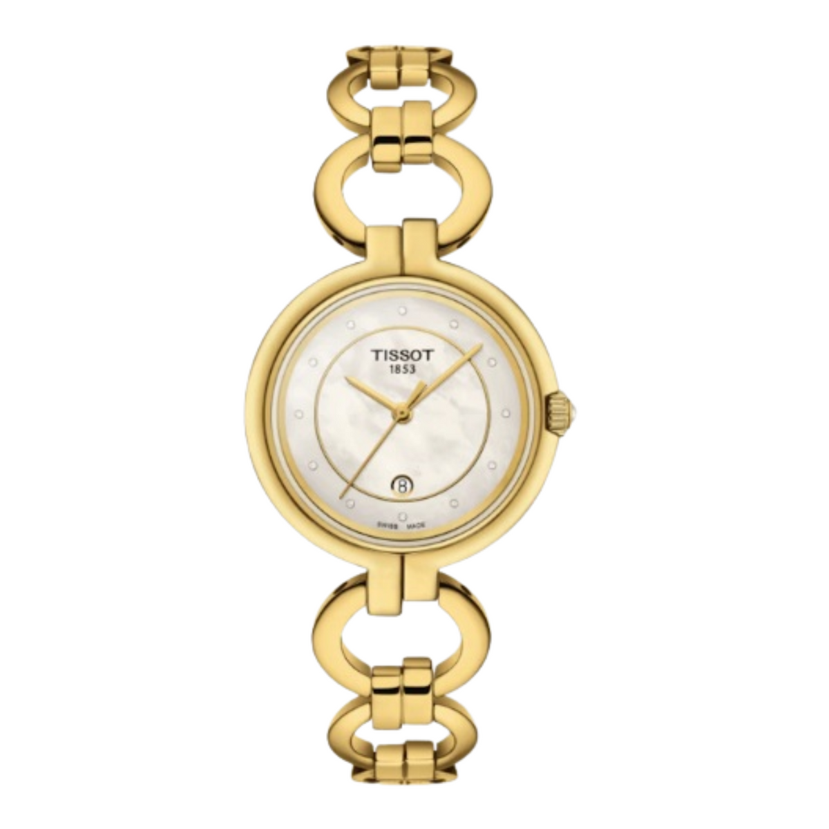 Tissot Flamingo Goldtone Ladies Bracelet Style Watch with Mother of Pearl