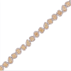 14K White Gold 6.16CTW Natural Yellow & White Diamond Mixed Shape Halo Bracelet 7in
