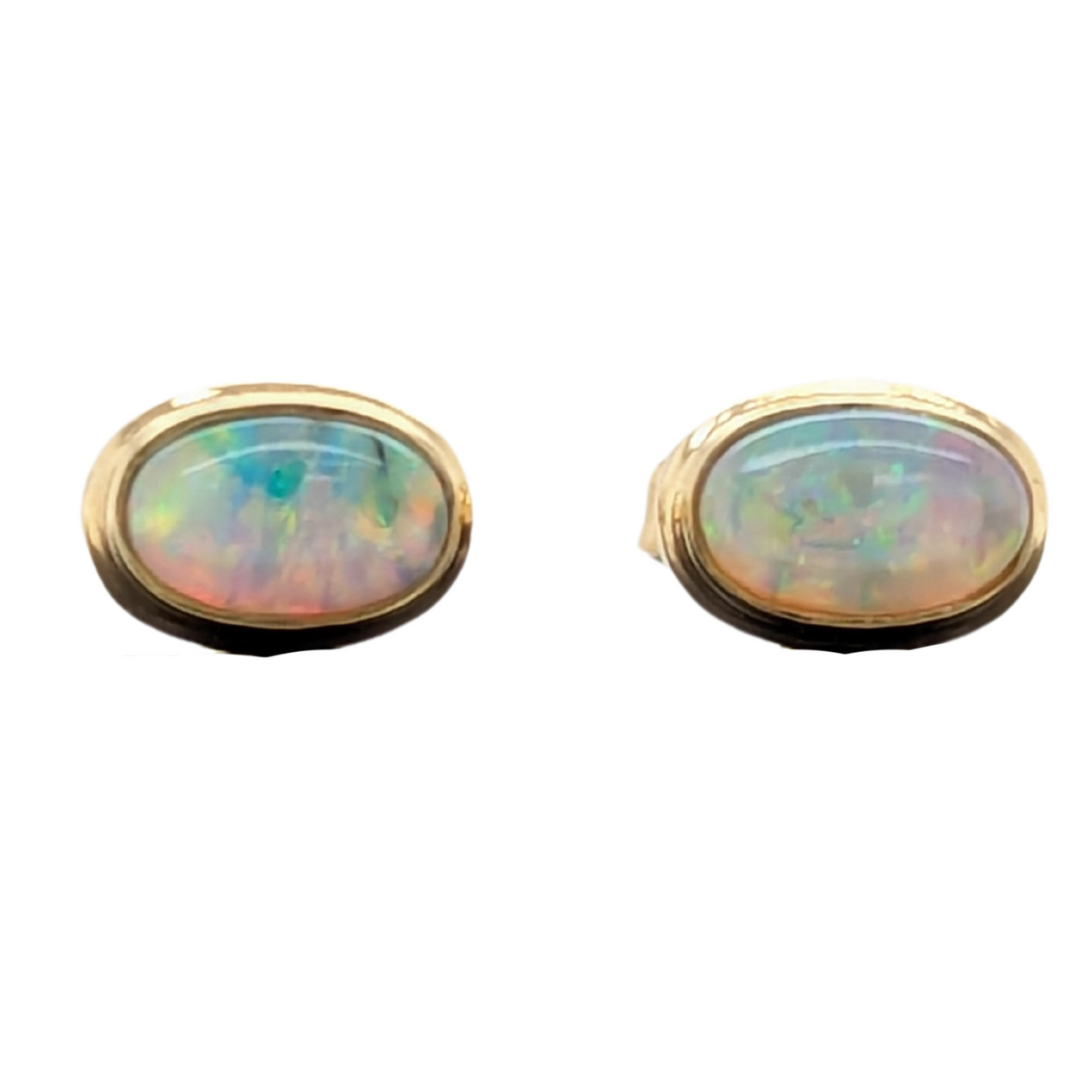 14K Yellow Gold Oval Opal Stud Earrings