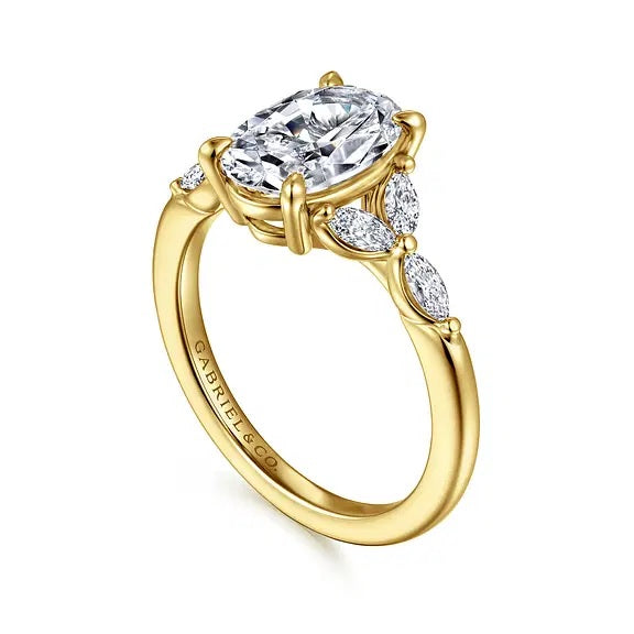 14K Yellow Adella Marquise Accents Oval Engagement Semi-Mount S2179443
