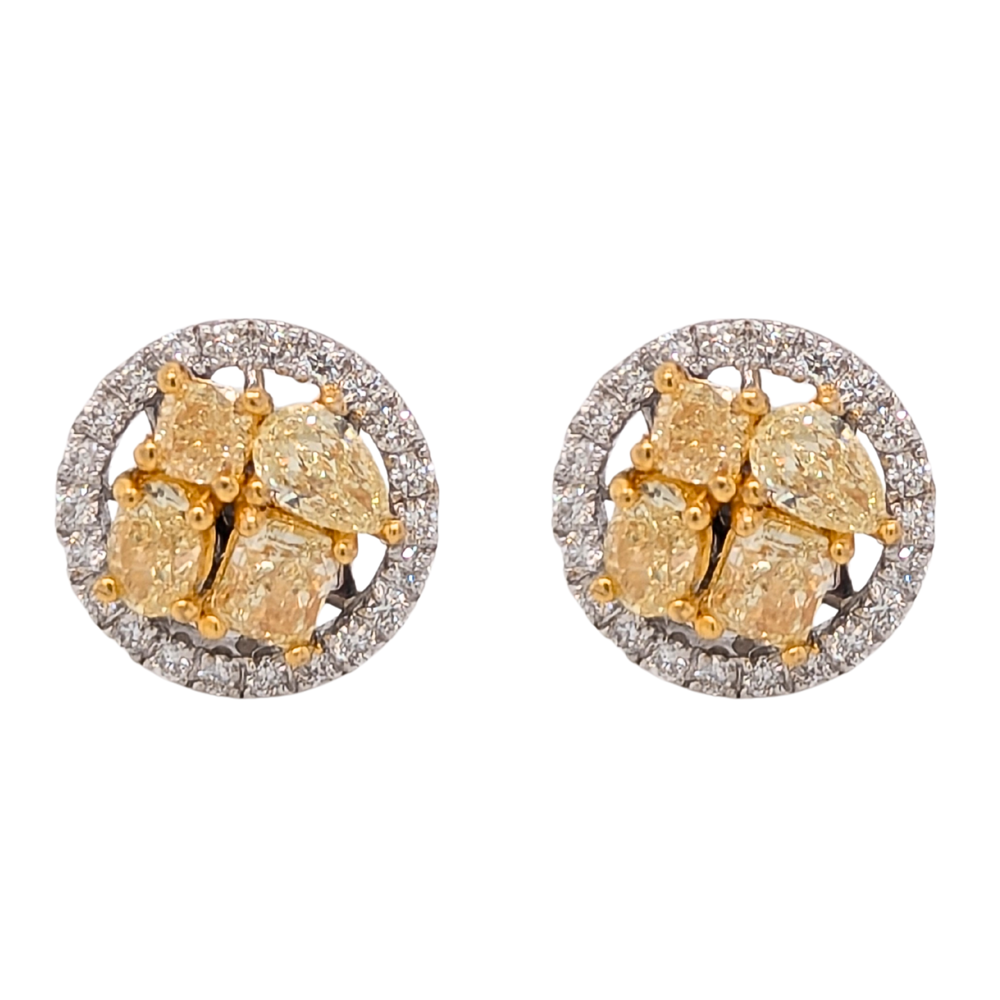 14K T/T 1.04CTW MULTI SHAPE NAT YELLOW WHITE CLUSTER STUDS