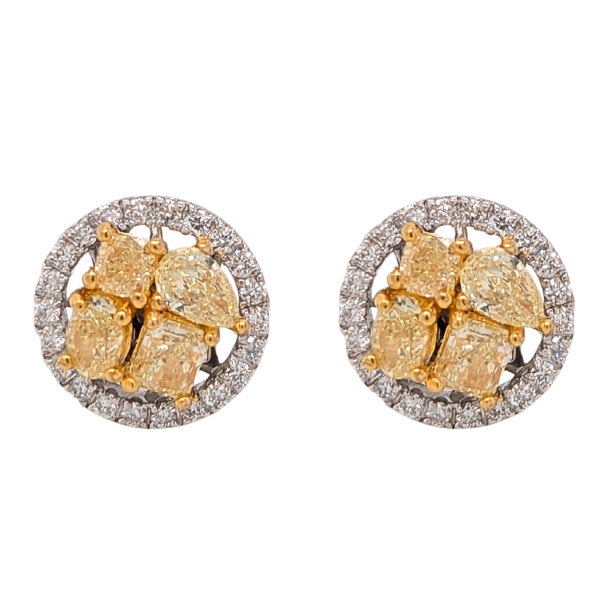 14K T/T 1.04CTW MULTI SHAPE NAT YELLOW WHITE CLUSTER STUDS