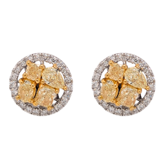 14K T/T 1.04CTW MULTI SHAPE NAT YELLOW WHITE CLUSTER STUDS