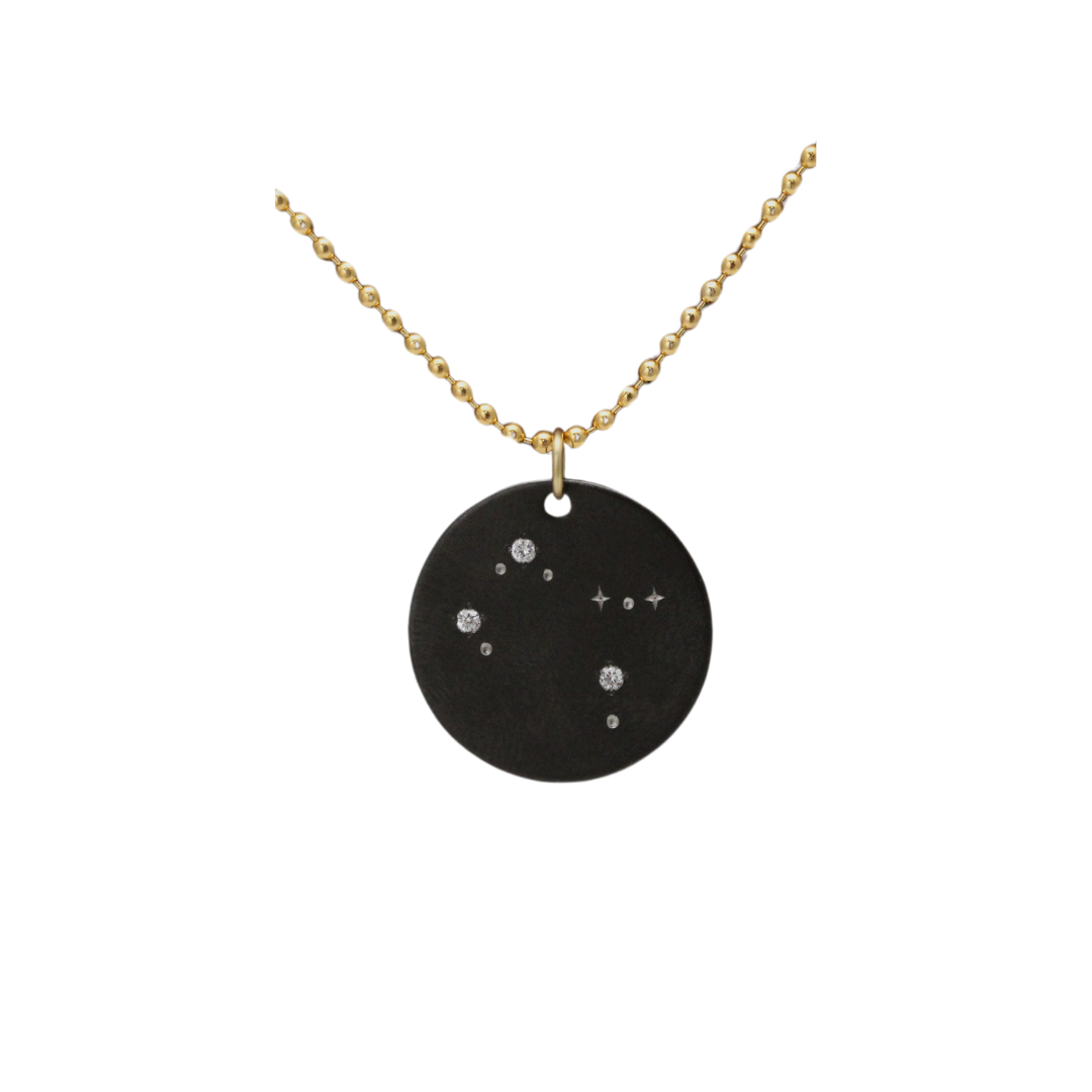 Zirconium Gemini Zodiac Lab Grown Diamond Disc Necklace with Gold Filled Chain