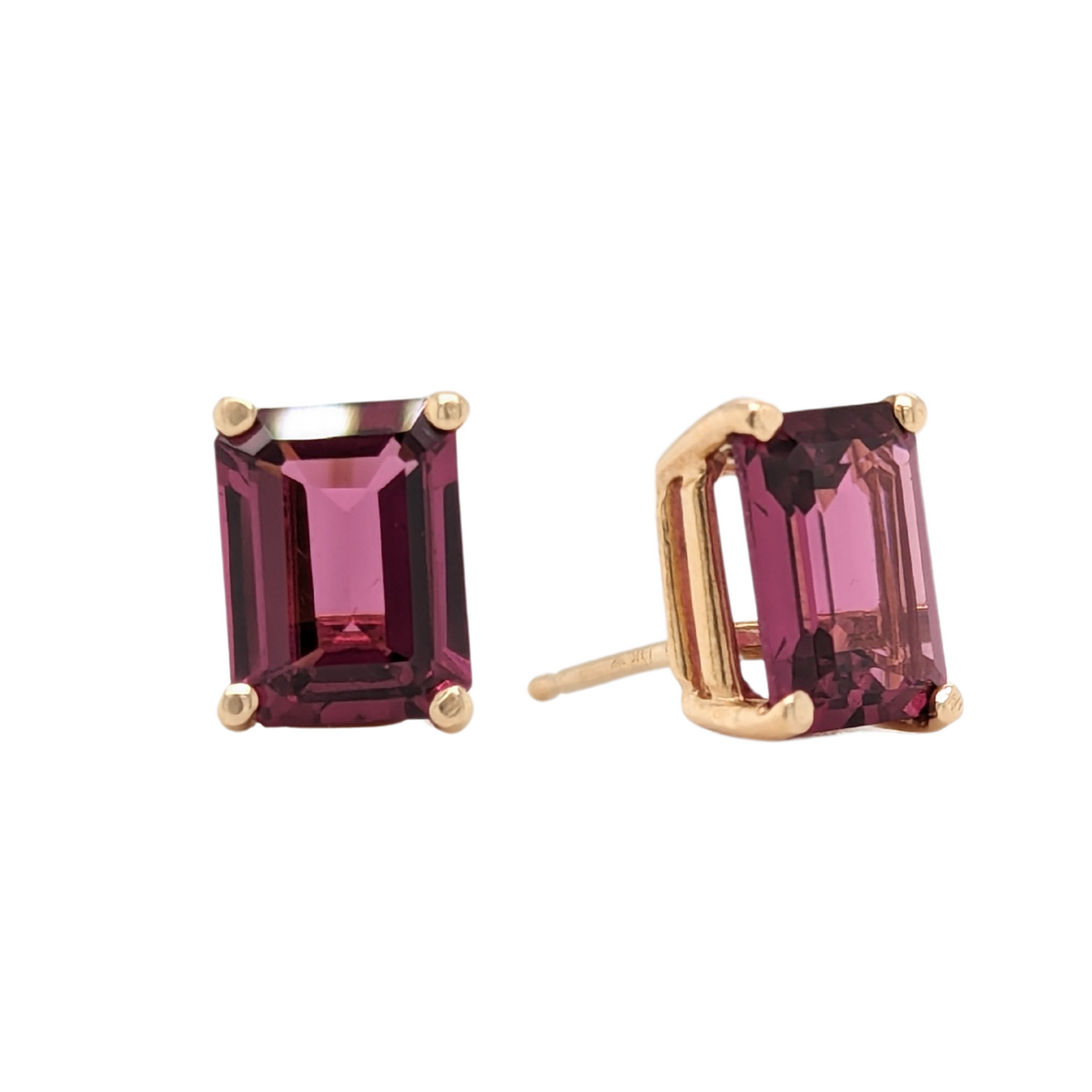 14K Yellow Gold Emerald Cut Umbalite Garnet Stud Earrings