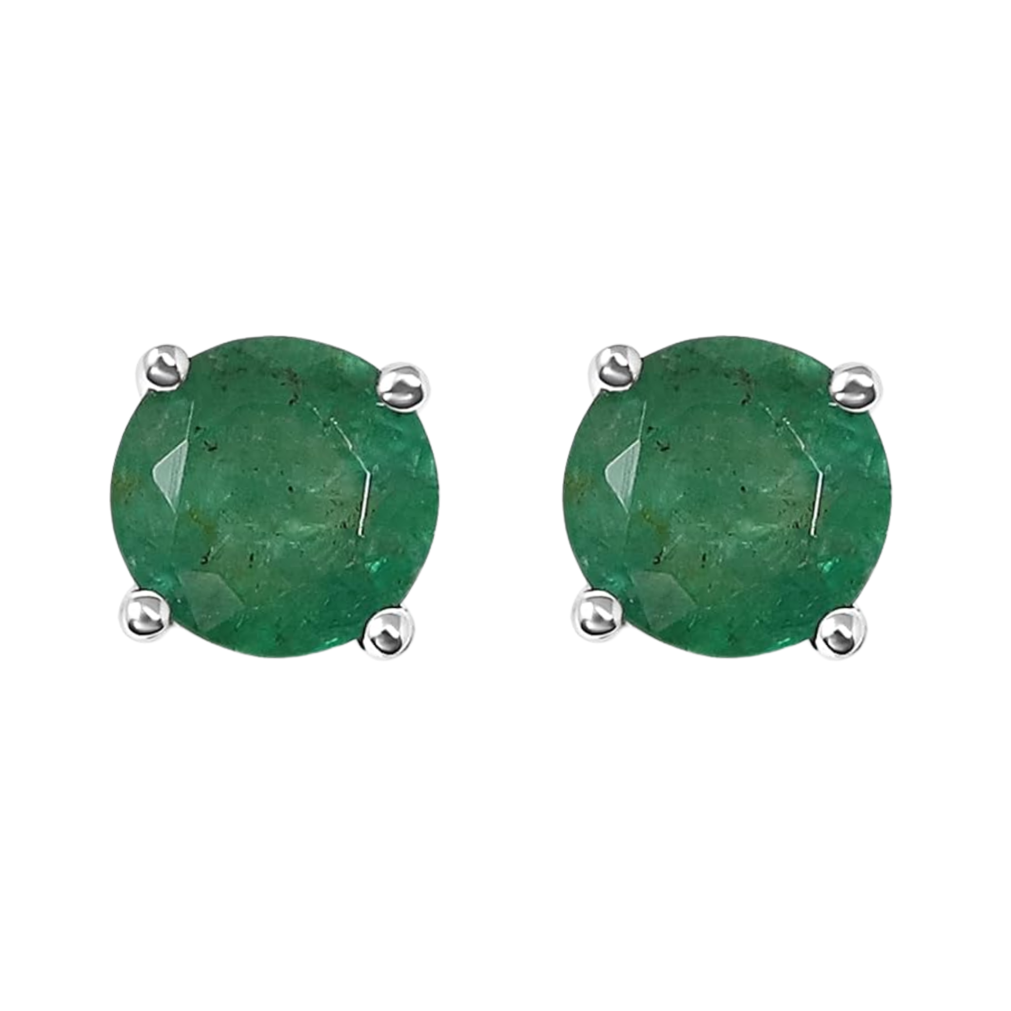 14K White Gold Oiled Emerald Earrings