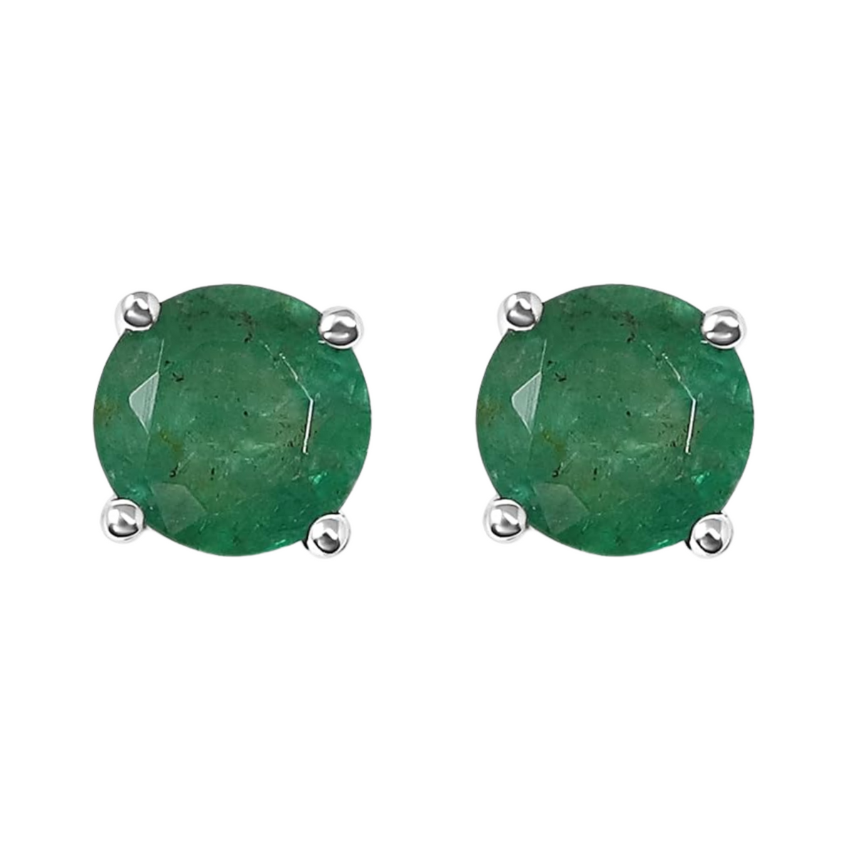 14K White Gold Oiled Emerald Earrings