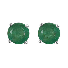 14K White Gold Oiled Emerald Earrings