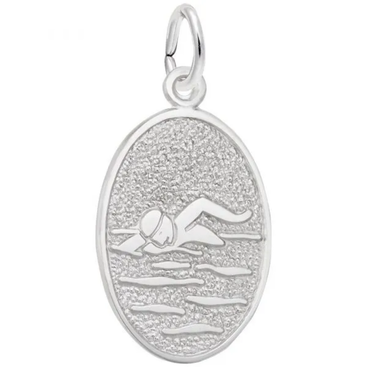 Sterling Silver Swimmer Oval Disc Charm