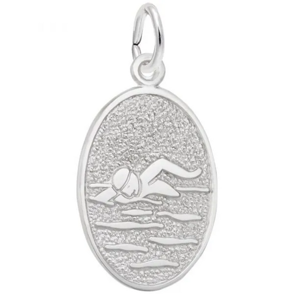 Sterling Silver Swimmer Oval Disc Charm