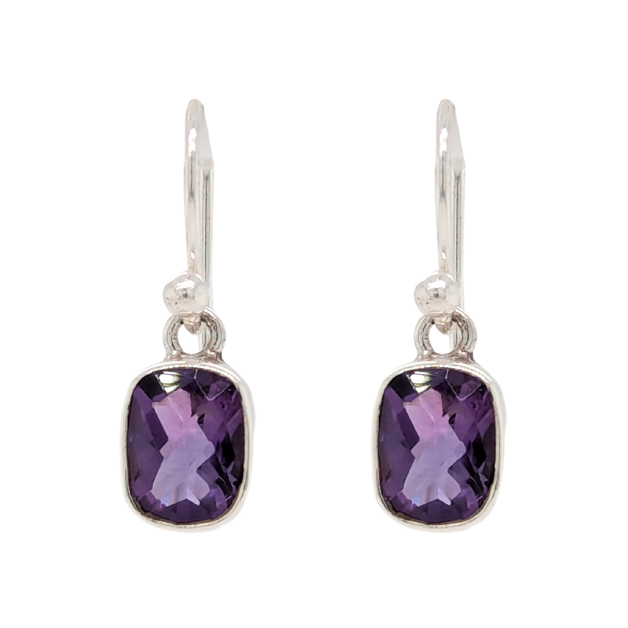 Sterling Silver Cushion Cut Amethyst Dangle Earrings